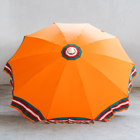Ombrellone borgo 200/10 alluminio seminuovo, colore arancione con balza a righe, senza bastone sotto.