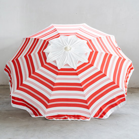 Ombrellone 200/10 alluminio modello fiore, corpo a righe rosso bianco, cappello bianco nuovo.