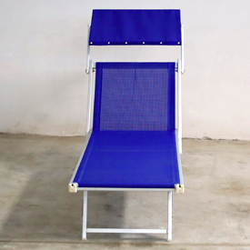 Lettino alluminio 4 posizioni con leve laterali telaio con compassi, telo colore blu.