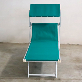 Lettino alluminio 2 posizioni telaio con compassi, telo colore verde.