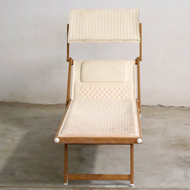 Lettino alluminio 3 posizioni telaio senza compassi, telaio effetto legno colore ecru.