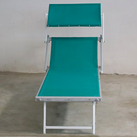 Lettino alluminio 4 posizioni telaio con compassi, telo colore verde.