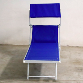 Lettino alluminio 2 posizioni telaio con compassi telo colore blu.