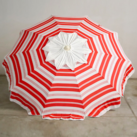 Ombrellone alluminio, (nuovo) 200/10 modello fiore con soffietto antivento, riga bianca/rossa - Cappello bianco senza bastone sotto.